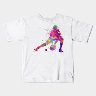 Baseball Catcher Colorful Watercolor Silhouette Kids T-Shirt